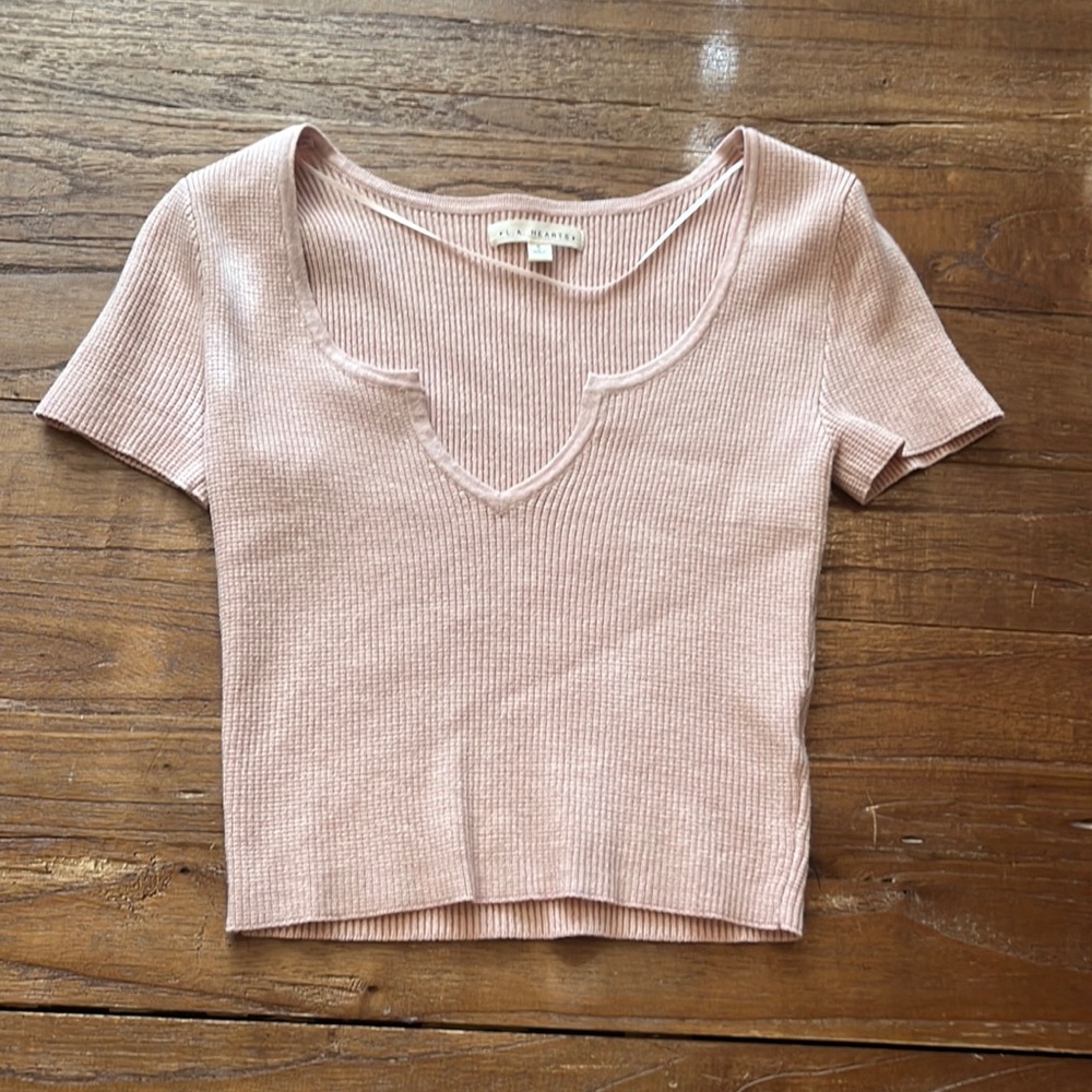 pink waffle knit crop top